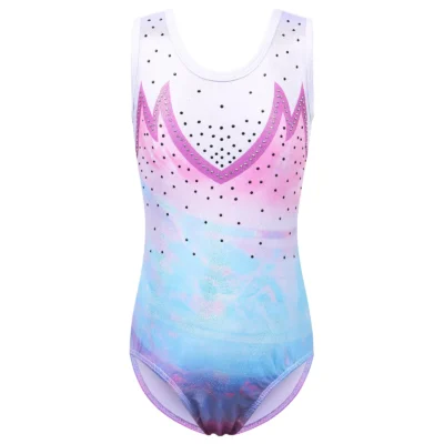 BAOHULU Girls Gymnastics Leotard Teens Gradient Color Ballet Dance Wear Sleeveless Sequin Bodysuit Practice Outfit Jumpsuit 1