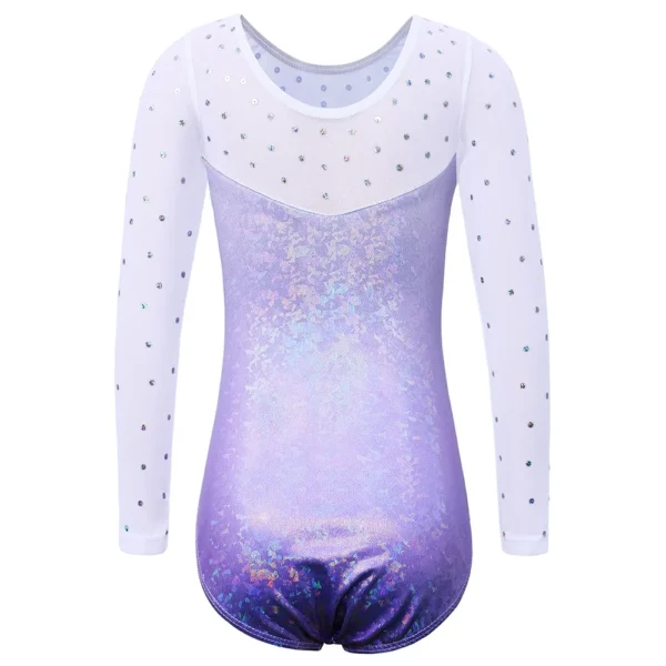 BAOHULU Long Sleeve Mesh Patchwork Leotards for Girls Toddler Kids Diamond Gymnastics Jumpsuit Bodysuit Teens Gymnastics Clothes 2